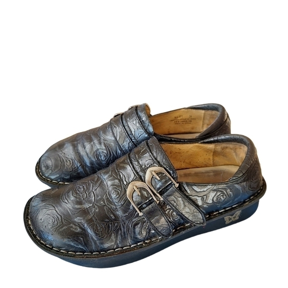 Alegria Alli Slip-On Clog Flat Women's  Size EU 39 US 8.5 Black Embossed Floral - Picture 7 of 14